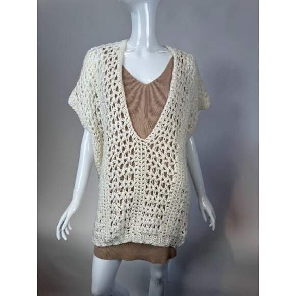 Handmade Crochet Vintage Vest  OS Cream  Crochet Polyester Blend - Picture 5 of 16